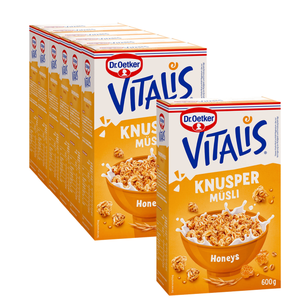 Vitalis Knuspermüsli Honeys, 6er Pack + 1 gratis