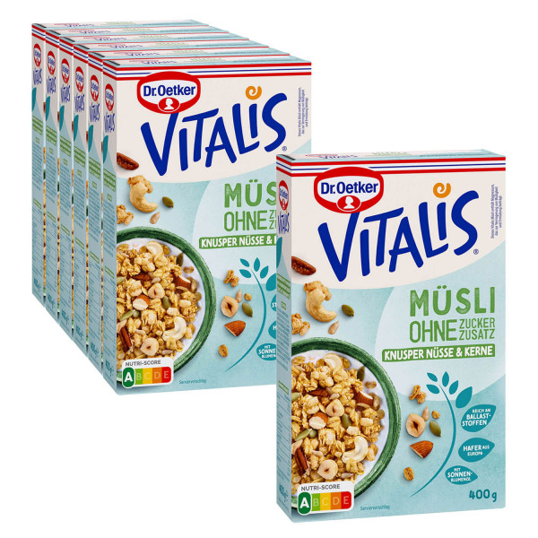 Vitalis ohne Zuckerzusatz Knusper Nüsse & Kerne, 6er Pack + 1 gratis