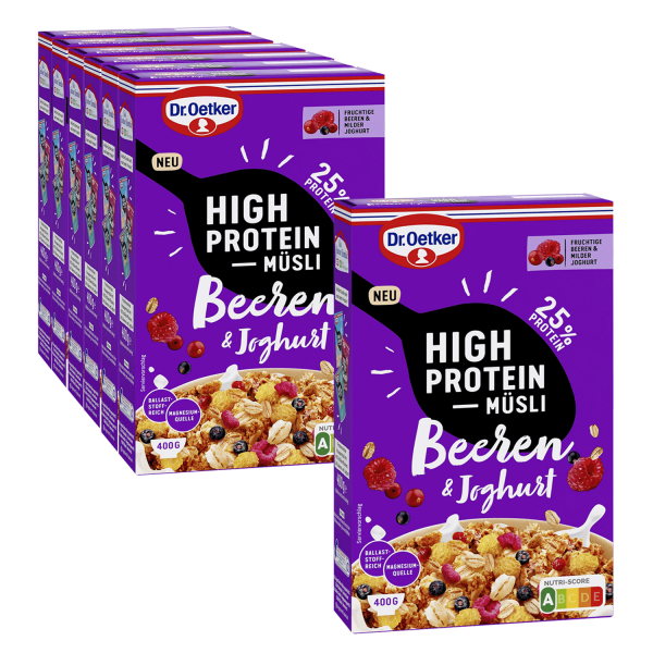 High Protein Müsli Beeren & Joghurt, 6er Pack + 1 gratis